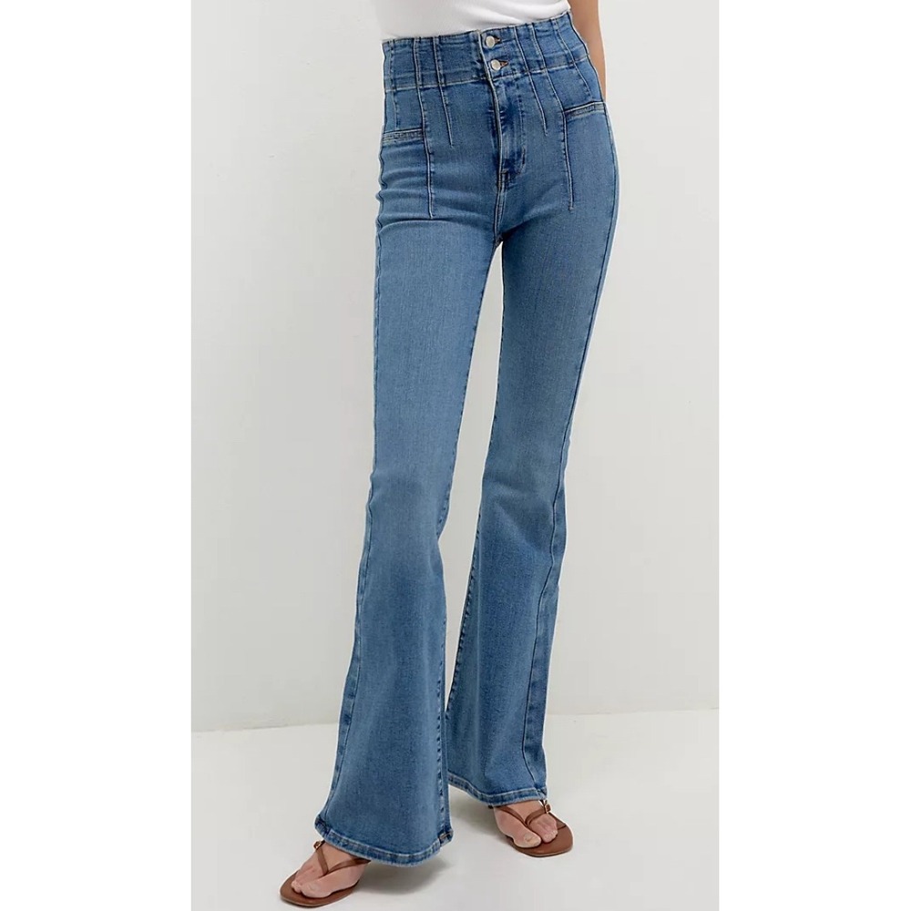 We The Free People Jayde Flare High Rise Boho Festival Corset Waist Jeans SZ 32
